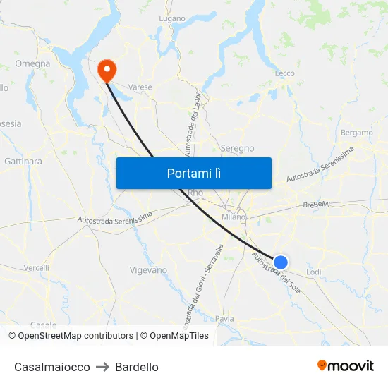 Casalmaiocco to Bardello map