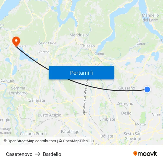 Casatenovo to Bardello map