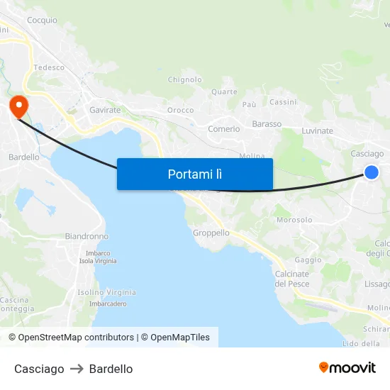Casciago to Bardello map