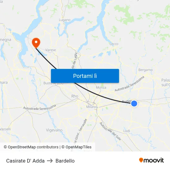 Casirate D' Adda to Bardello map