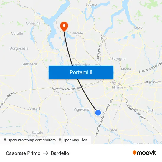 Casorate Primo to Bardello map