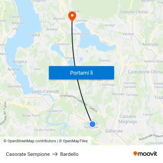 Casorate Sempione to Bardello map