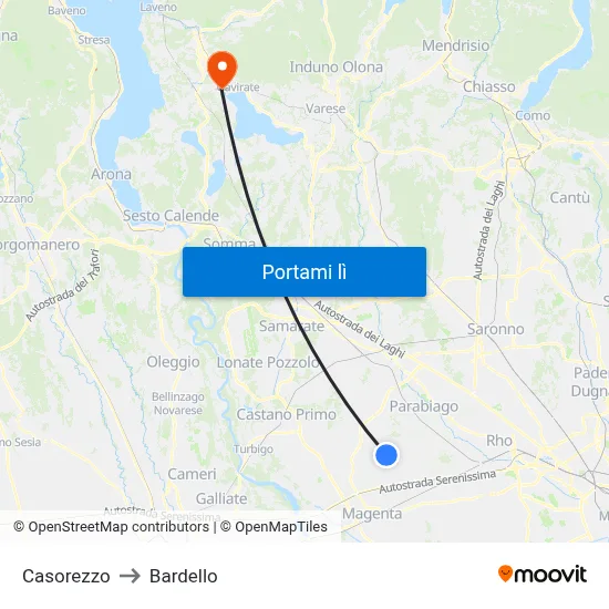 Casorezzo to Bardello map