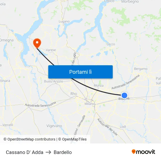 Cassano D' Adda to Bardello map