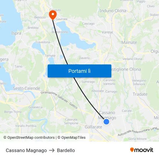 Cassano Magnago to Bardello map