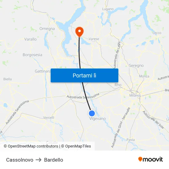Cassolnovo to Bardello map