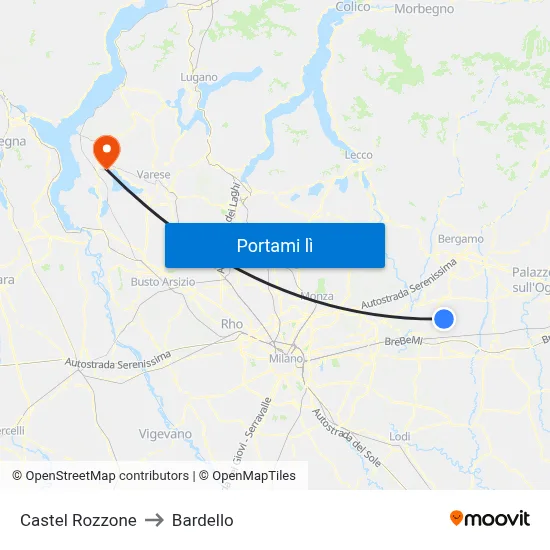 Castel Rozzone to Bardello map