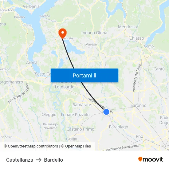Castellanza to Bardello map