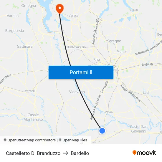 Castelletto Di Branduzzo to Bardello map