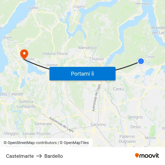 Castelmarte to Bardello map