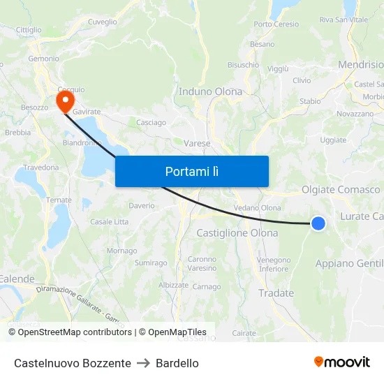 Castelnuovo Bozzente to Bardello map