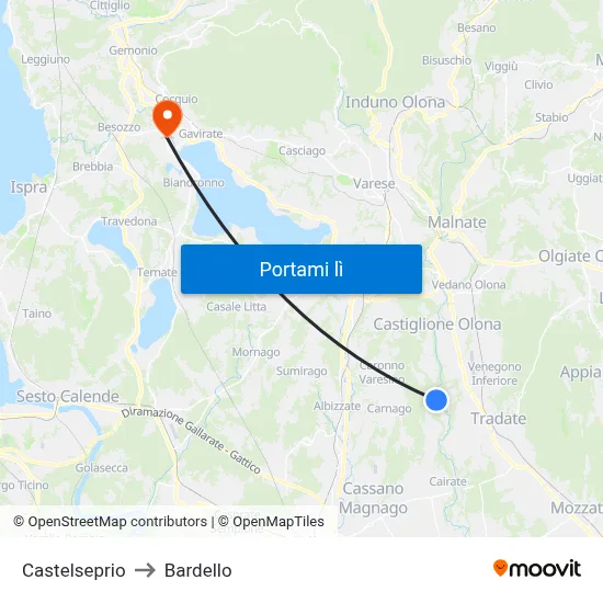 Castelseprio to Bardello map