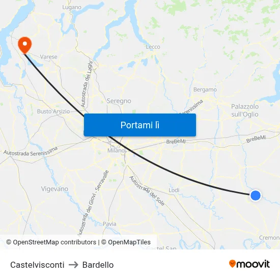 Castelvisconti to Bardello map