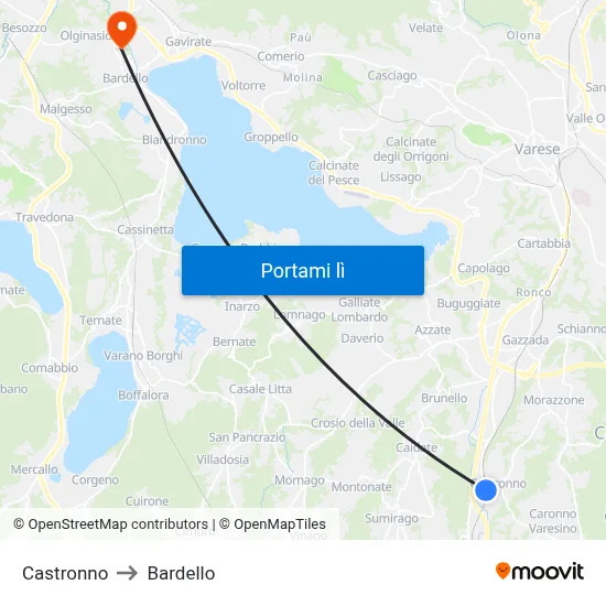 Castronno to Bardello map
