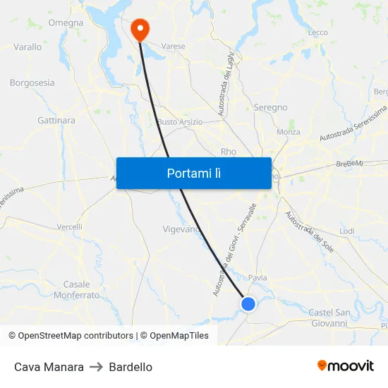 Cava Manara to Bardello map