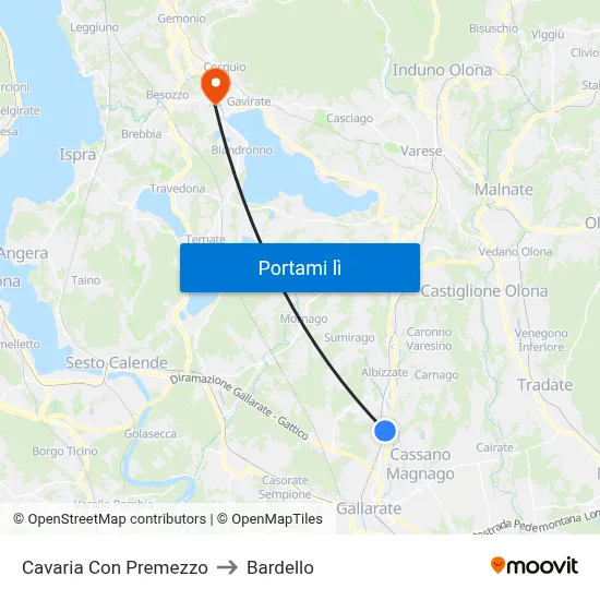 Cavaria Con Premezzo to Bardello map
