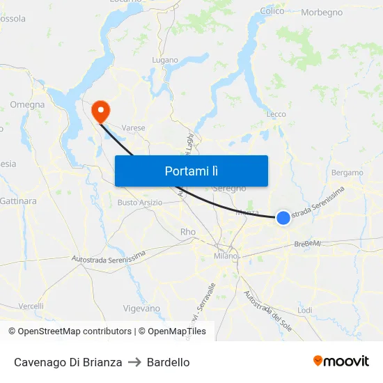 Cavenago Di Brianza to Bardello map