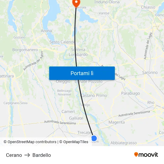 Cerano to Bardello map