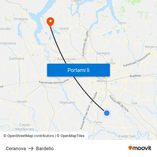 Ceranova to Bardello map
