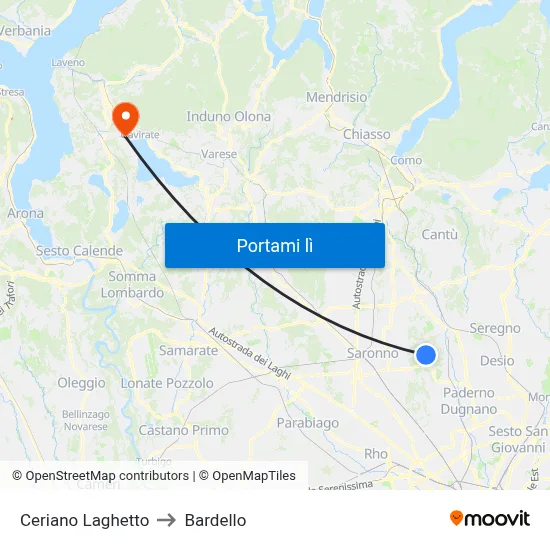 Ceriano Laghetto to Bardello map