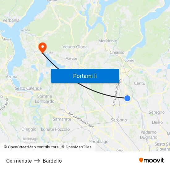 Cermenate to Bardello map