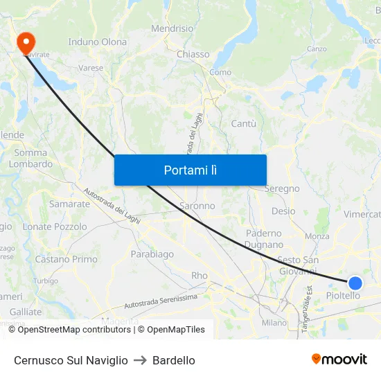 Cernusco Sul Naviglio to Bardello map
