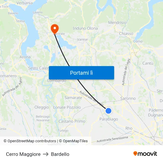 Cerro Maggiore to Bardello map