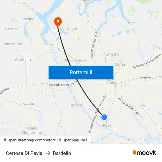 Certosa Di Pavia to Bardello map