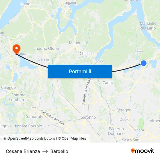 Cesana Brianza to Bardello map