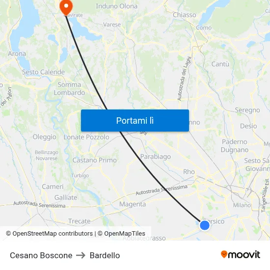 Cesano Boscone to Bardello map