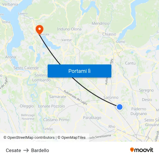 Cesate to Bardello map