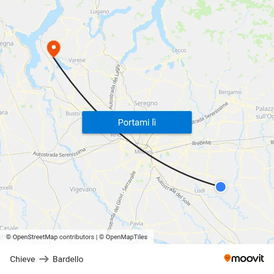 Chieve to Bardello map