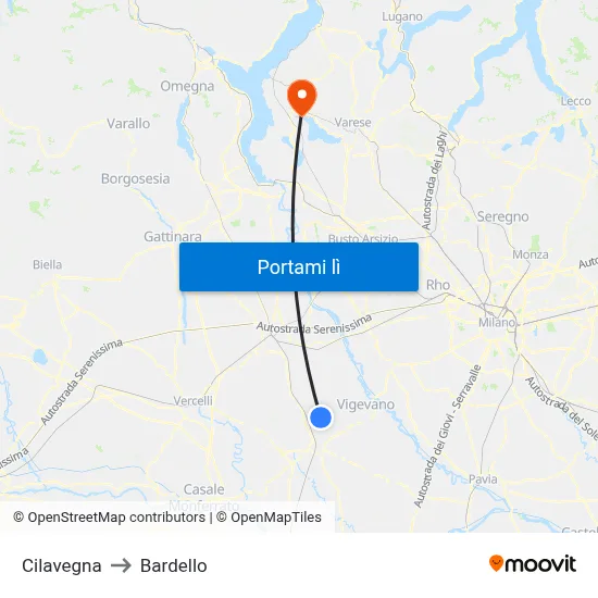 Cilavegna to Bardello map
