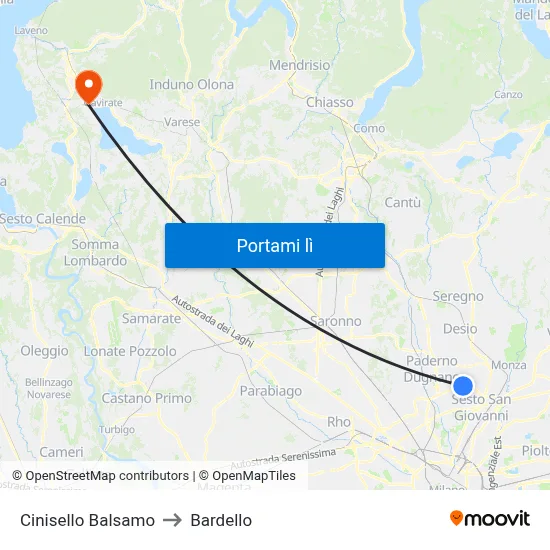 Cinisello Balsamo to Bardello map