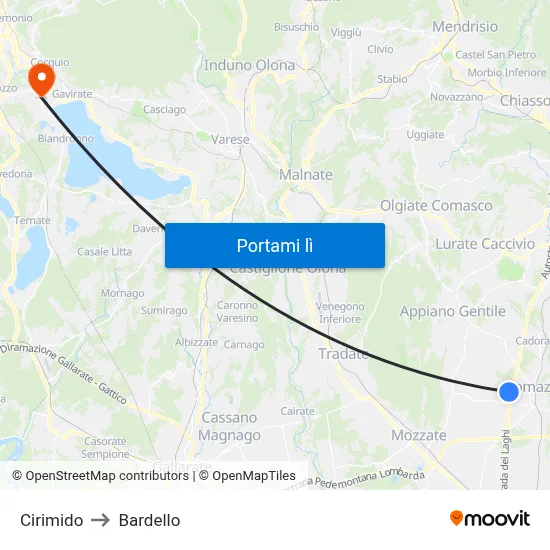 Cirimido to Bardello map