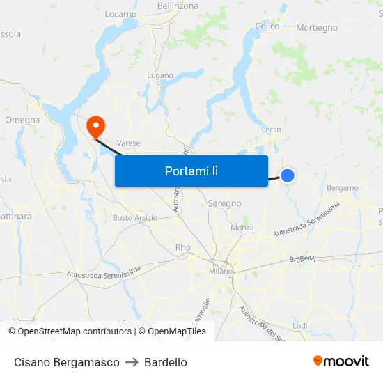 Cisano Bergamasco to Bardello map