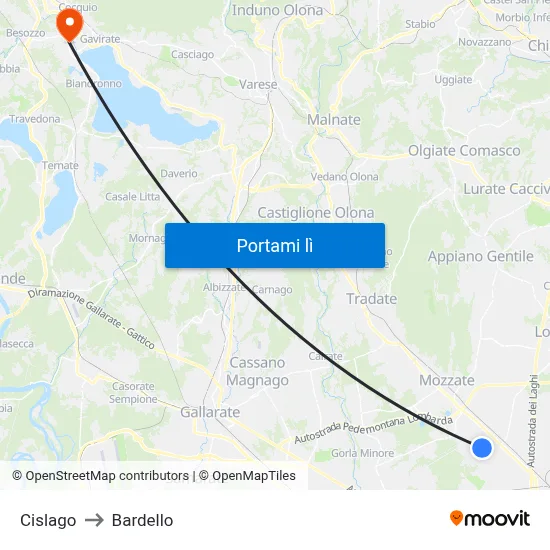 Cislago to Bardello map