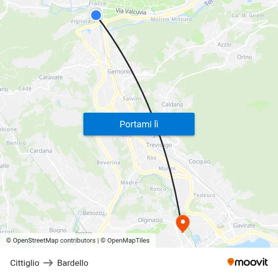 Cittiglio to Bardello map