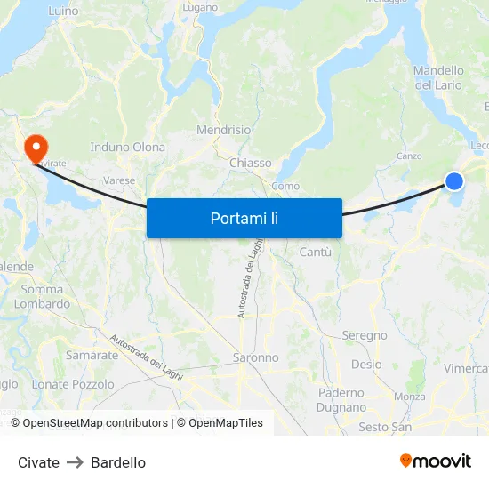 Civate to Bardello map