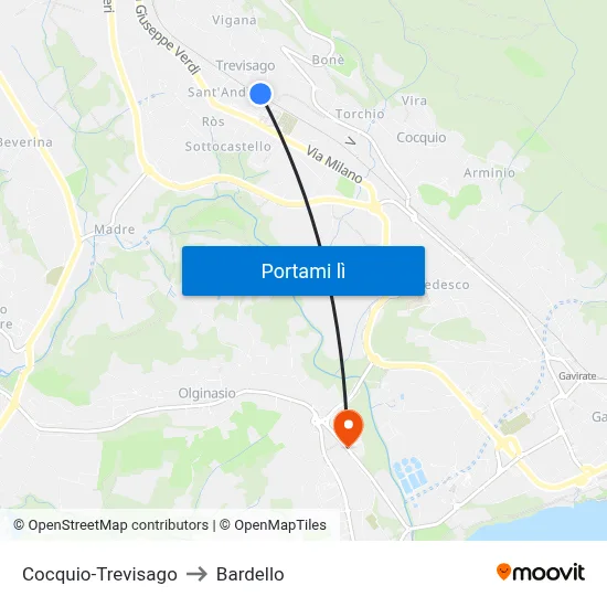 Cocquio-Trevisago to Bardello map