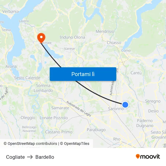 Cogliate to Bardello map