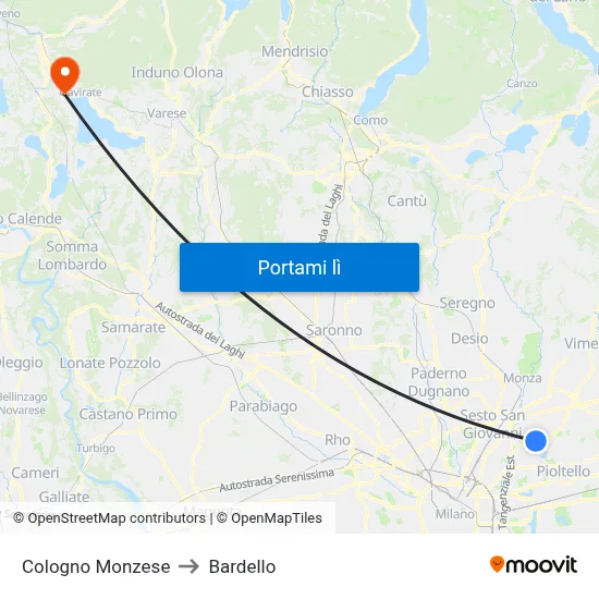 Cologno Monzese to Bardello map