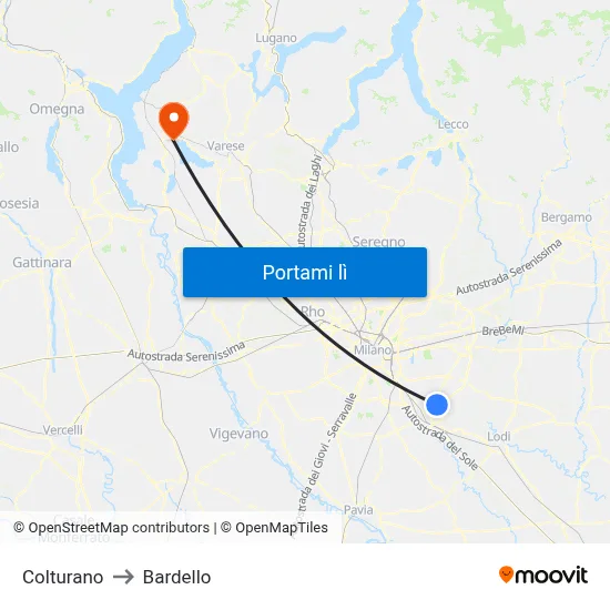 Colturano to Bardello map
