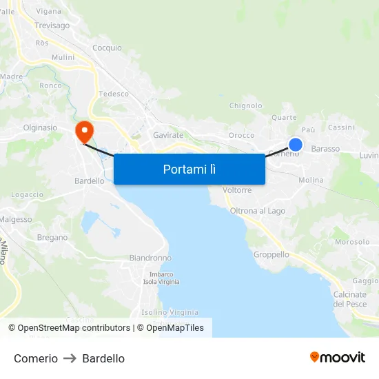 Comerio to Bardello map