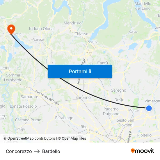 Concorezzo to Bardello map