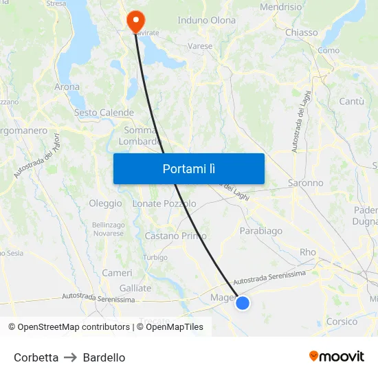 Corbetta to Bardello map