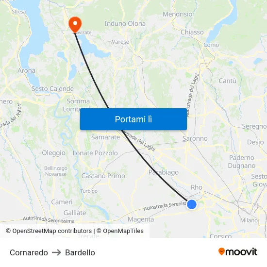 Cornaredo to Bardello map