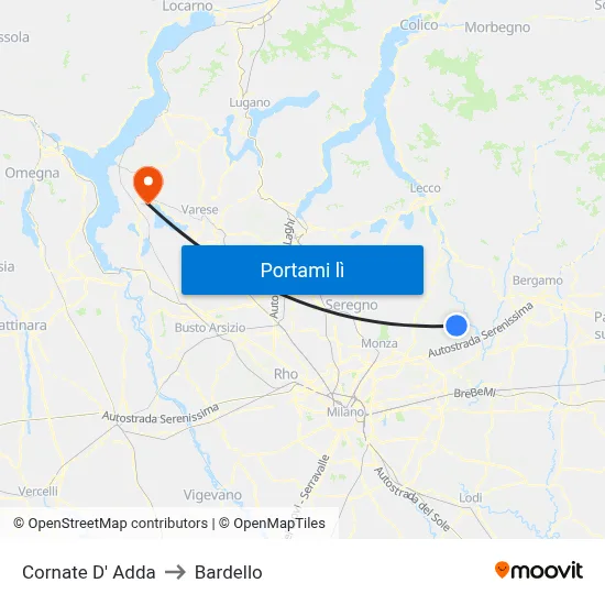 Cornate D' Adda to Bardello map