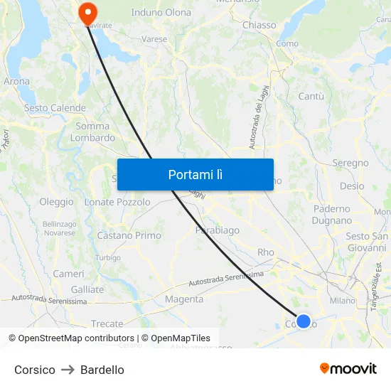 Corsico to Bardello map