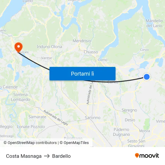 Costa Masnaga to Bardello map